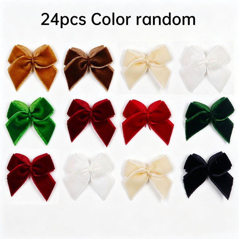 TEMU 24 Mini Velvet Bows With Random Colors - Diy Gift Packaging (ribbon Bows, Handmade). This Compact Bow Tie Kit Is Perfect For Holiday Packaging,