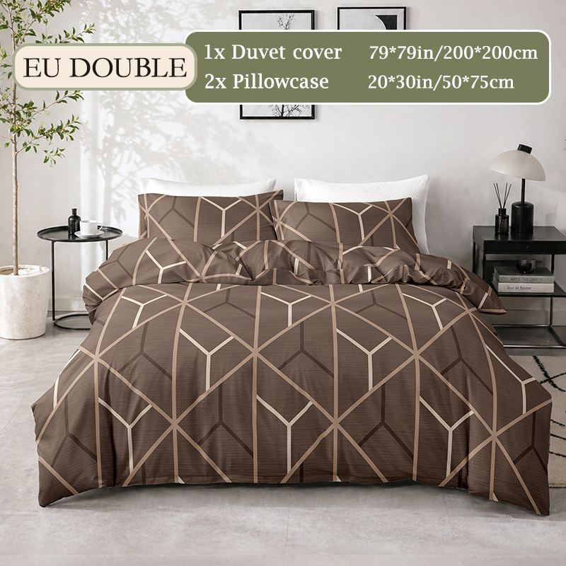 TEMU 3pcs Geometric Diamond Duvet Cover Set (1pc Duvet Cover And 2pcs Pillowcases), Gray And Coffee Dual-tone Optional, Easy Style Bedding