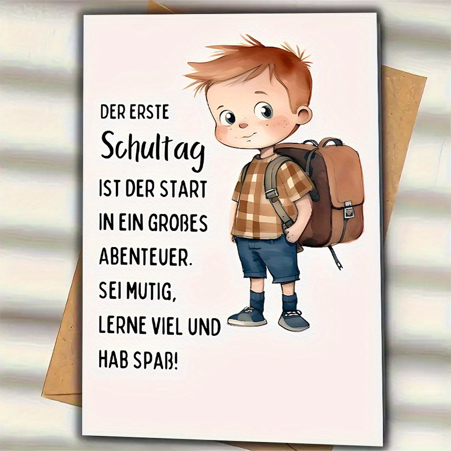 E-shop 1 Stück Lustige Deutsche Schulstartkarte mit Umschlag (12cm*17cm) - "Der Erste Schultag Ist Der Ein Großes Abenteuer" - Viel Glück & Spaß