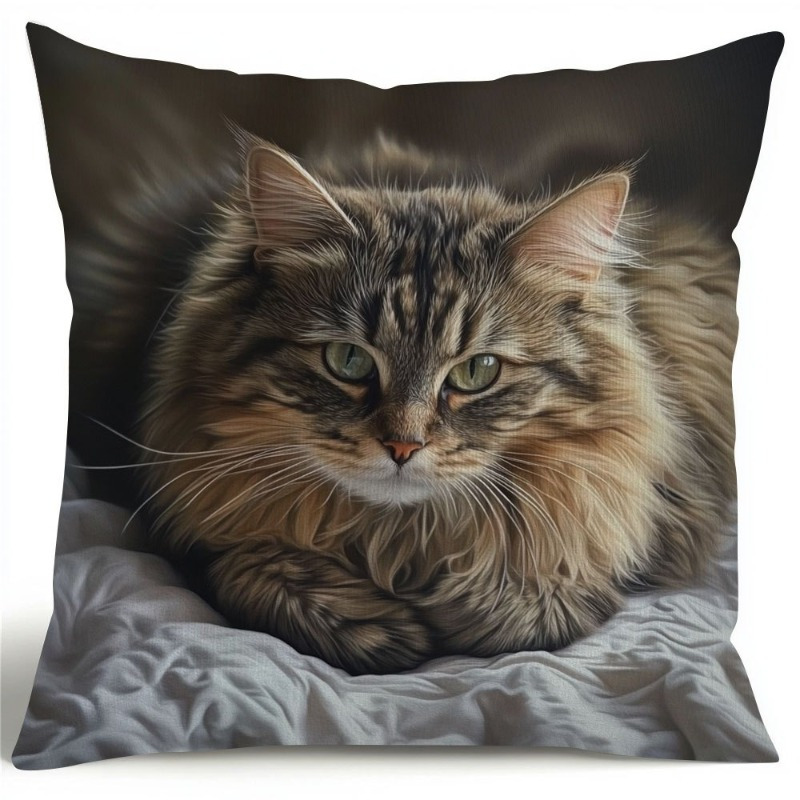 TEMU 1 housse de coussin décorative avec un imprimé chat original, style moderne, mesurant 18X18 pouces. Fabriquée en fibre de polyester durable et