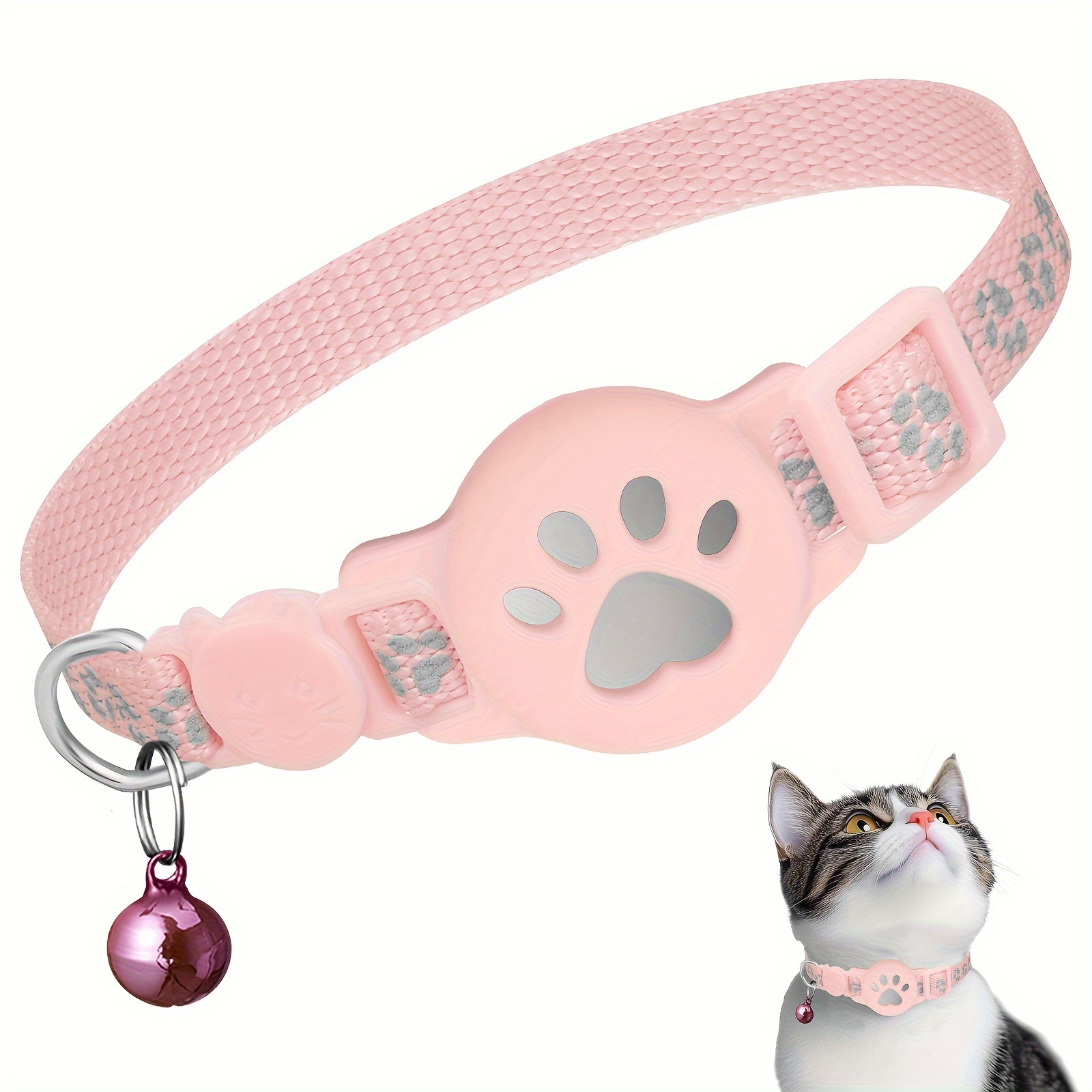 1pc A Reflective, Adjustable Cat Collar That Fits 7-12 Inches, Featuring A Breakaway Design, A Bell, An Airtag Holder, And A Safety - Made From Durable Material And Easy To Clean