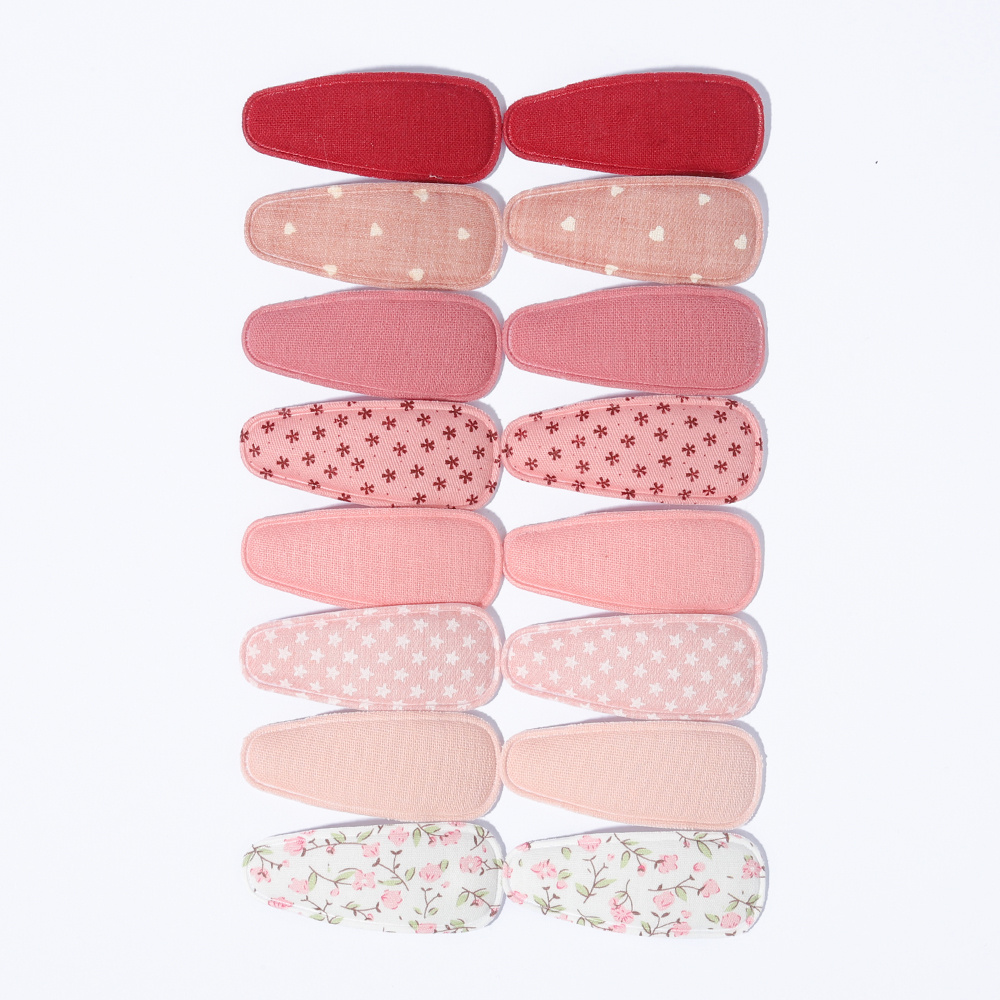 TEMU 16pcs Set Of Soft Fabric Teardrop Hair Clips, Macaron Floral Print + Mix, Korean-style Gentle Hair Accessories For Daily Commuting
