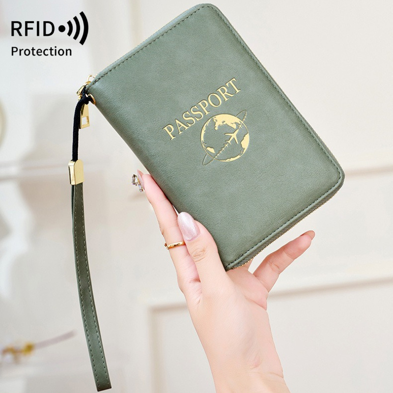 TEMU Anti-theft Rfid Travel Wallet And Passport Holder - Zipper Closure Bifold, Faux Leather, Detachable Strap | Secure Organizer For Vacation, Airport, , Office (holds Passport, Tickets, Cash)