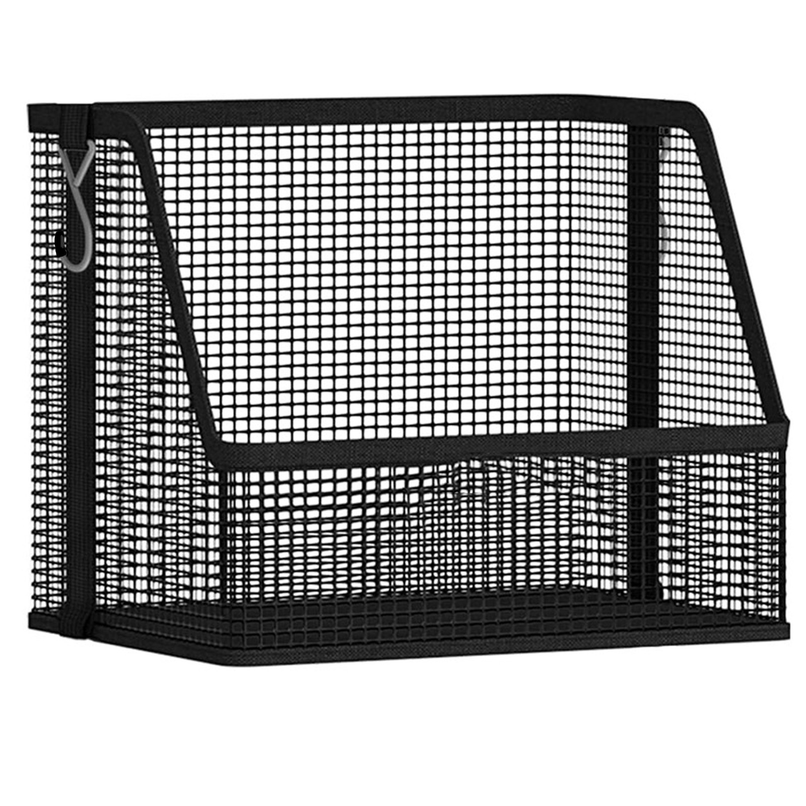 TEMU 1pc Hanging Storage Basket, Stackable Hanging Baskets, Black Woven Mesh Shelf, Pvc Plastic Net Material, Suitable For Dormitory, Bedroom, Closet