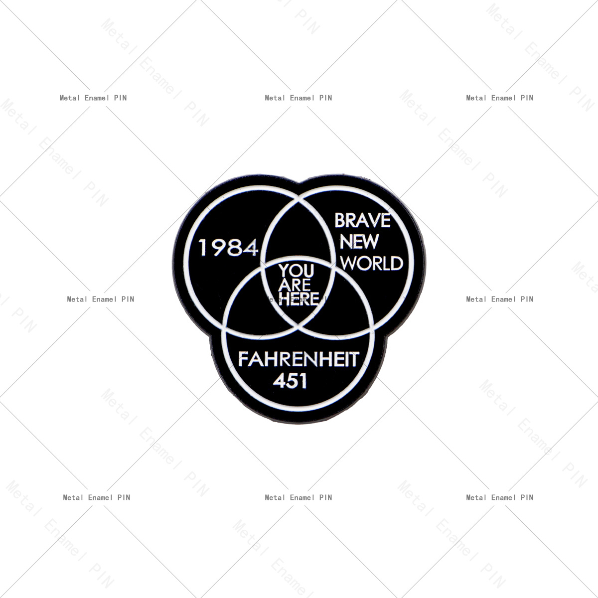 TEMU Pin de esmalte con un de Venn de novelas distópicas, que '1984', 'El ' y ' 451', para de los libros
