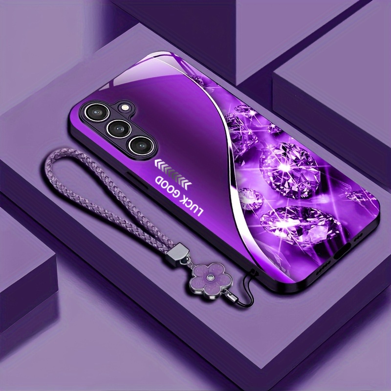 TEMU Phone Case - Universal Phone Case For Men And Women, Featuring A Diamond With Metallic Paint And Glass, Includes A Lanyard - Compatible With For