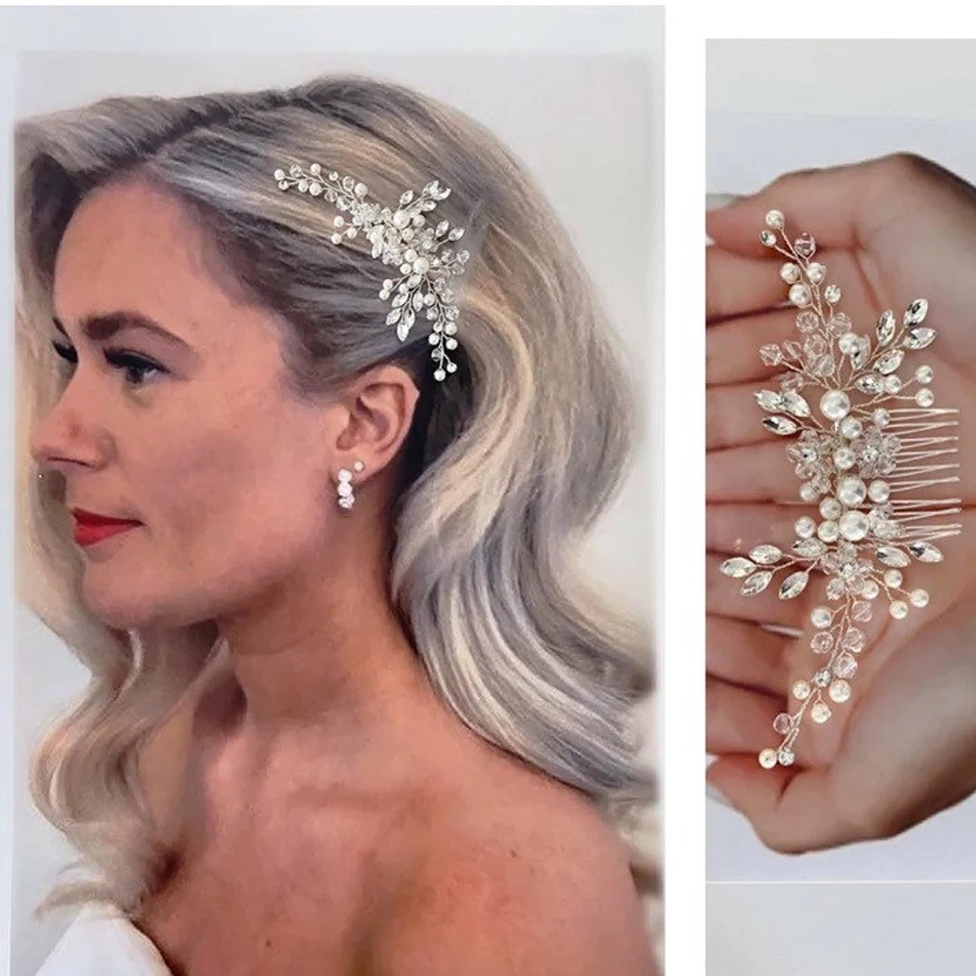 TEMU 1pieza Peine de boda elegante y artesanal con cuentas, accesorio de pelo para boda, material de cobre, , para peinado de novia