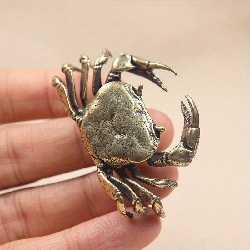 Image of Solid Brass Crab Small Statue Ornament Handmade Vintage Animal Miniature Figurine Office Desk Decoration Home Decor Craft