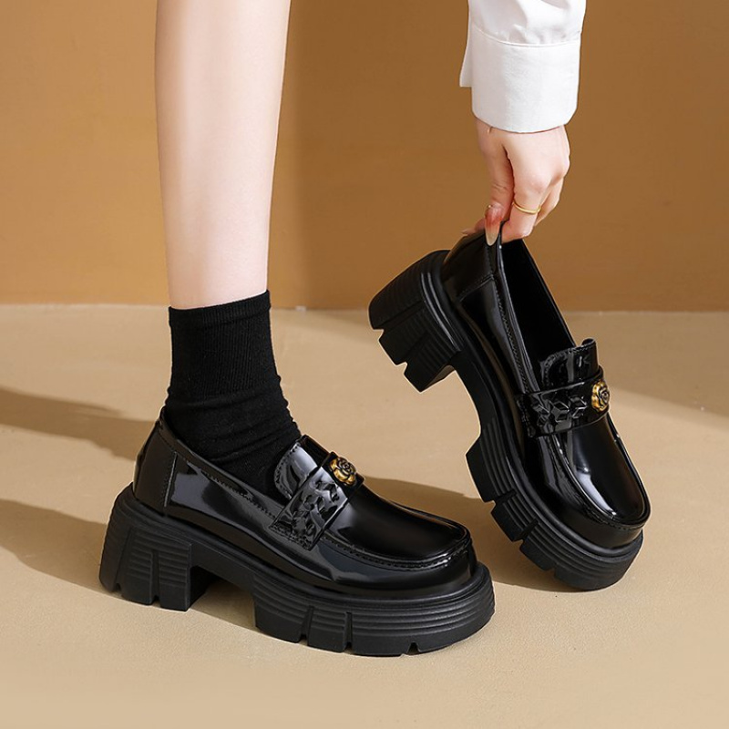 green emerald velvet dress Small Feet Closed Block Low Heel Leather Shoes MS588 US4.5(eu35)=UK2.5(225mm) / Black