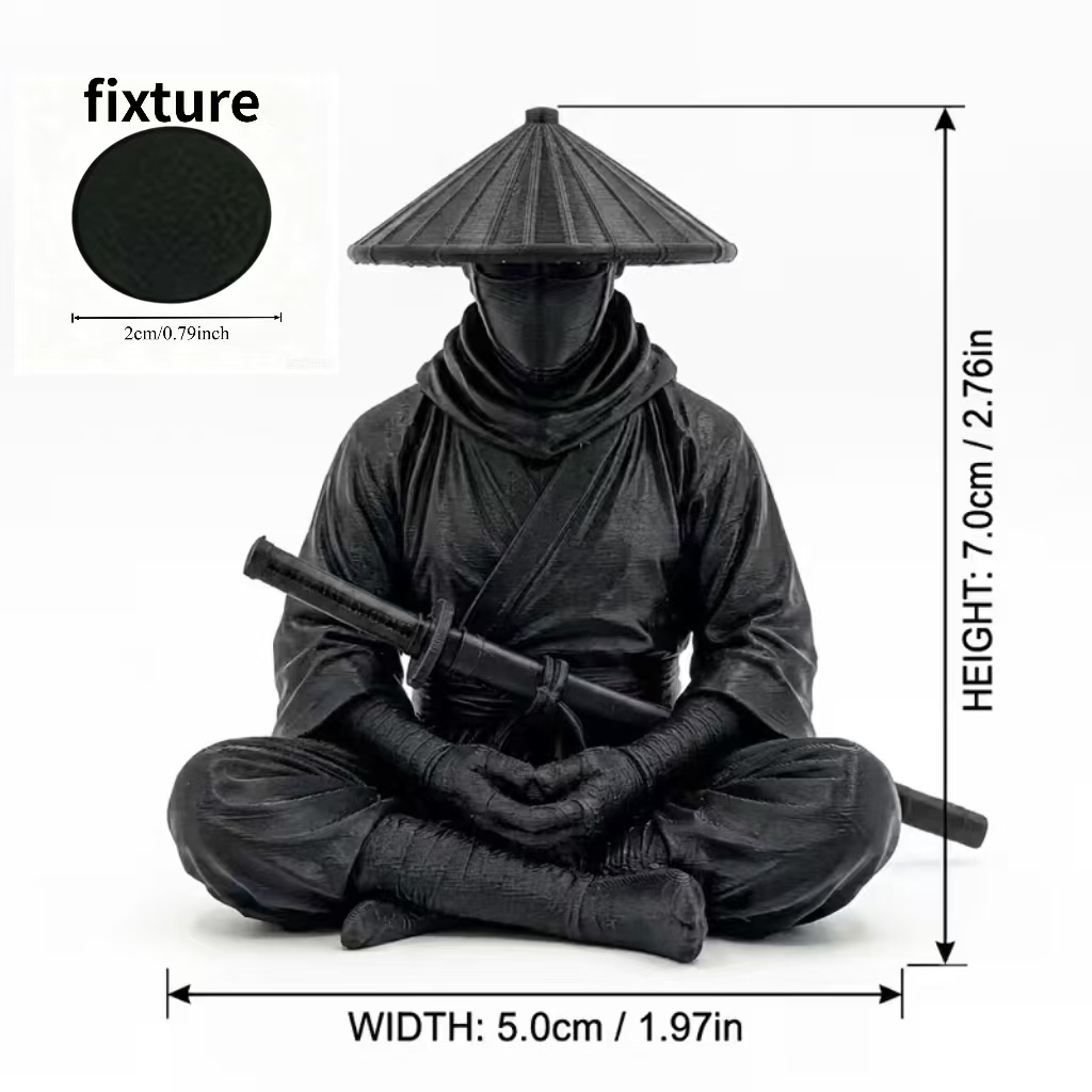 TEMU 2pcs Zen Meditation Ninja Small Sculptures, Minimalist Black Statues With Hats, Home Desktop Decor Bookshelf Collection Art Crafts, Meditation