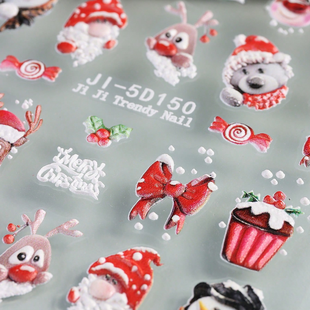 TEMU 2pcs Christmas Nail Art Stickers - Self-adhesive Winter Snowman, Reindeer, Bear, Santa - With Holiday Colors - For Manicure, Pedicure, Party