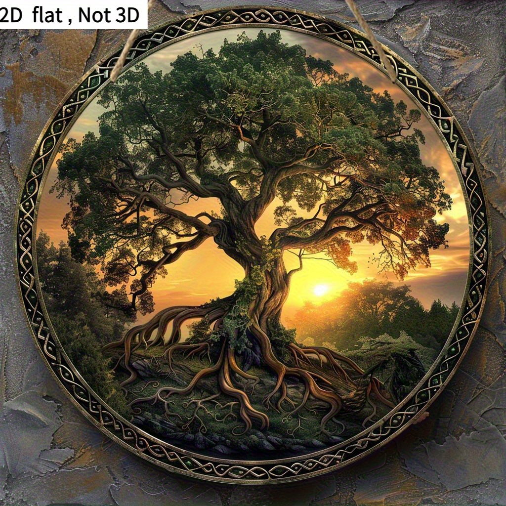 TEMU 2d Flat, 2d Flat Tree Of Life Wooden Wall Hanging, 20.32x20.32cm Round Wooden Sign, No Batteries Required, Suitable For Home, Office, Cafe, Bar,