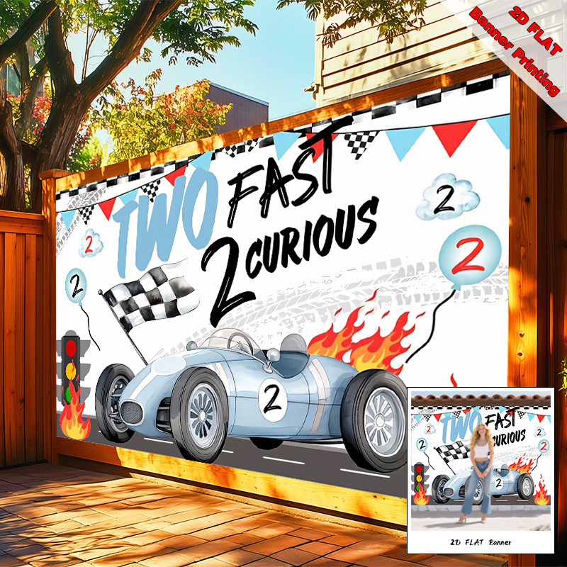 TEMU 2d Flat, 2d Flat, 2d Flat_2d Flat_this Is A Vibrant 2d Flat Banner_featuring_two_fast_2_curious_racing Theme_complete With Checkered