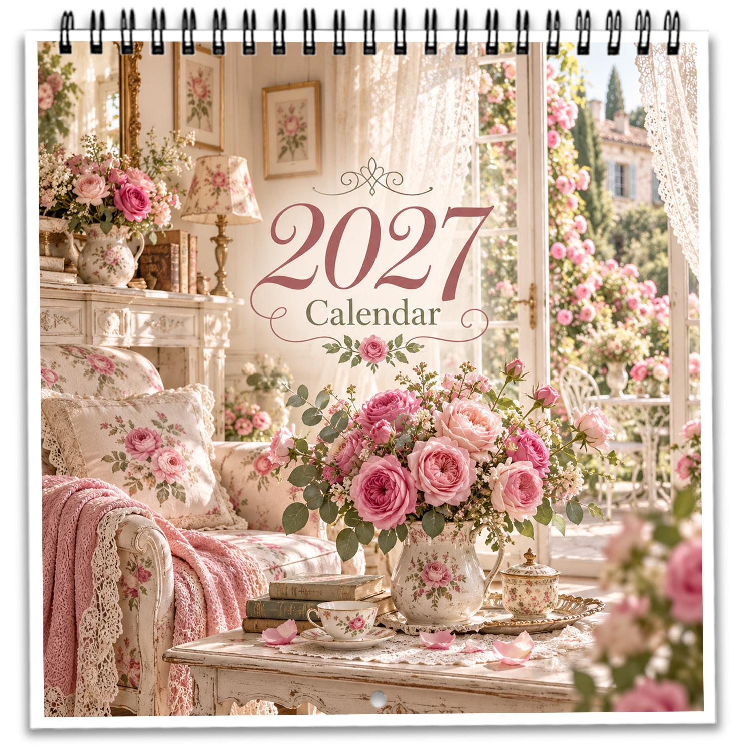 TEMU 1 Set 2027 Wall Calendar Vintage Home Office Classroom Decor Christmas Gift Spiral Bound Planner 12 Monthly Clear Date Hanging Art Print Shabby