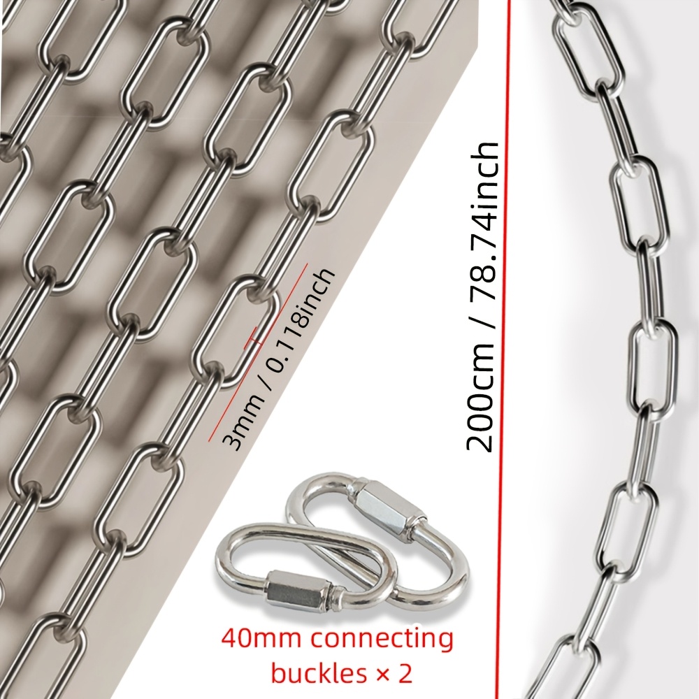 TEMU Stainless Steel Chain, Heavy-duty 3mm 78.74inch, With 2 Fixed Buckles, Suitable For Hanging Flower Pot Chains, Cargo Bundling, Farm Anti-theft