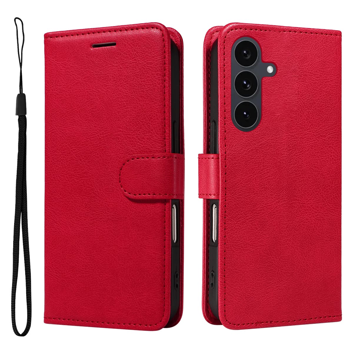 TEMU Phone Case: Red Synthetic Leather Greek Pattern Solid Color High-quality Minimalist Creative Bi-fold Wallet Card Slot Case With Card Holder,