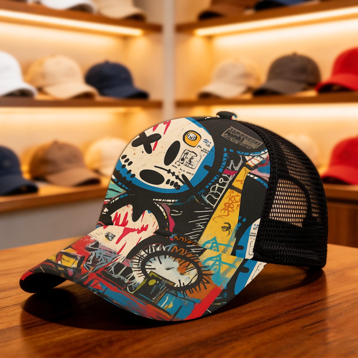 TEMU 1 Gorra de Visera con Estampado Completo Graffiti Abstracto y , Ideal para Ropa Casual, Gorra Deportiva y Elegante para Streetwear, Regalos