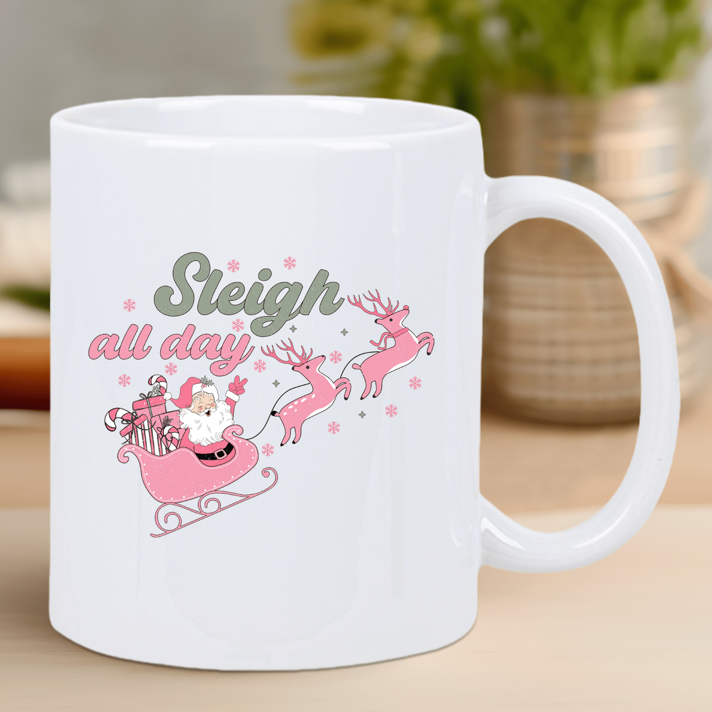 festive santa sleigh reindeer ceramic coffee mug insulated reusable white mug with   design   holiday gifting hand wash only seasonal gift item   holiday mug glossy   details 2
