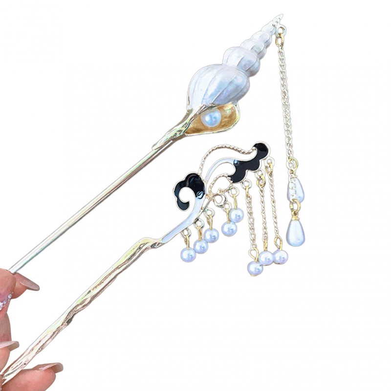 Chinese Style Waves and Conch Design Metal Hairpin, Vintage Look