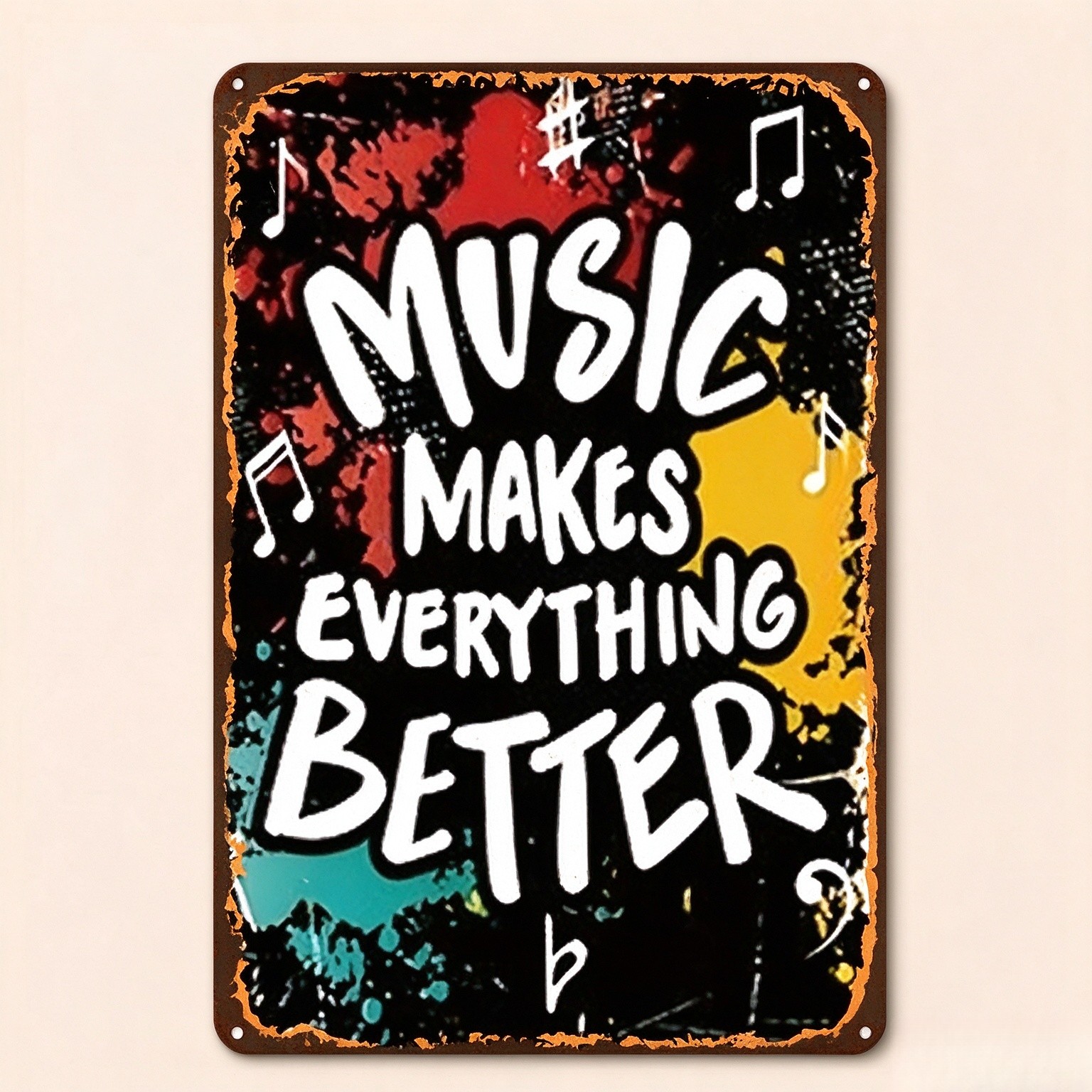 TEMU 2d Flat, 1pc Pack, Mini Wooden Sign "music Makes Everything Better" Wooden Plaque, Suitable For Indoor, Home, Office