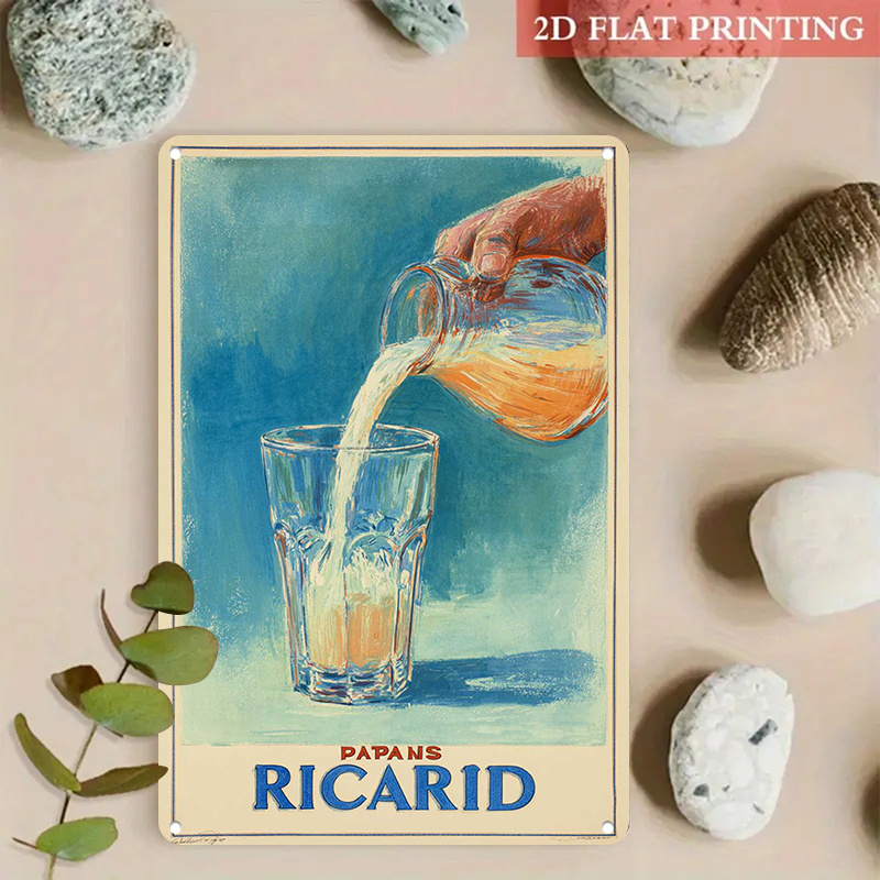 TEMU 2D Plat - 1pc de Panneau Métallique Rétro, Affichant la 'Ricarid: in Glass'. Cet Art Mural Vintage est Parfait pour Décorer les Restaurants,