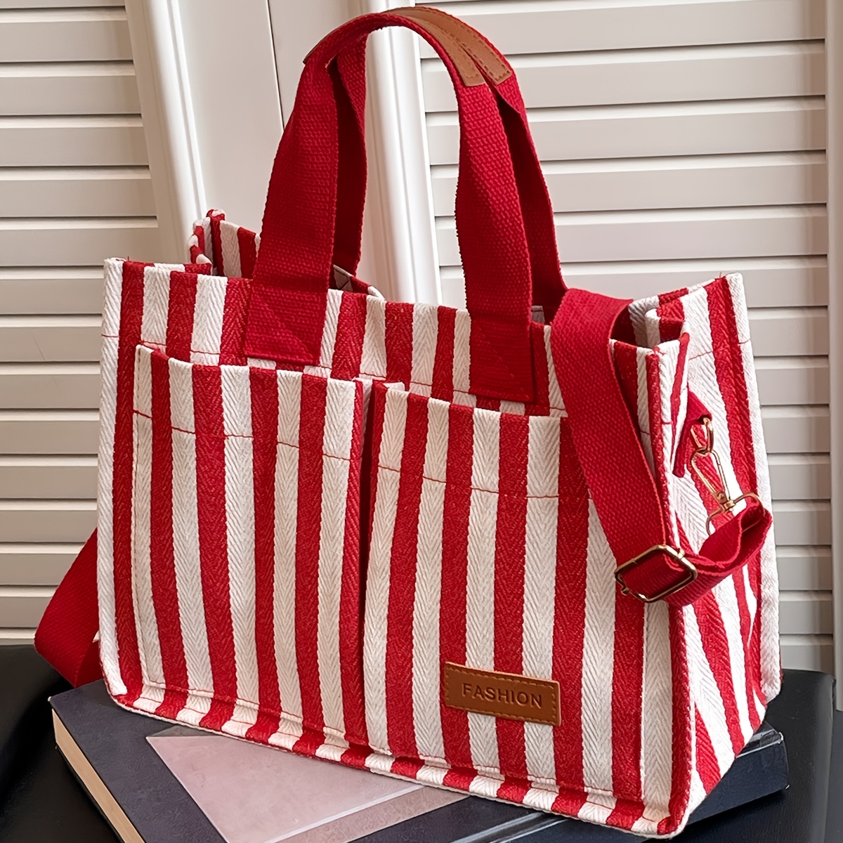 TEMU Cahvin Koeinz Women's Vertical Stripe Crossbody Bag With Detachable Strap & Closure - Elegant Suitable For Travel, Daily Use, Closure Handbag,