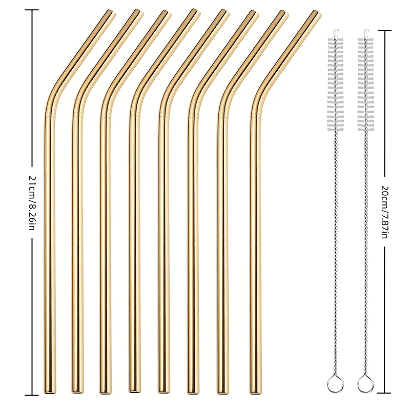 TEMU Vfvhome 10pcs,   2 Cleaning Brushes - Stainless Steel , Drink Straws With Cleaning Brush - Durable Dishwasher Safe, Suitable For Kitchen,