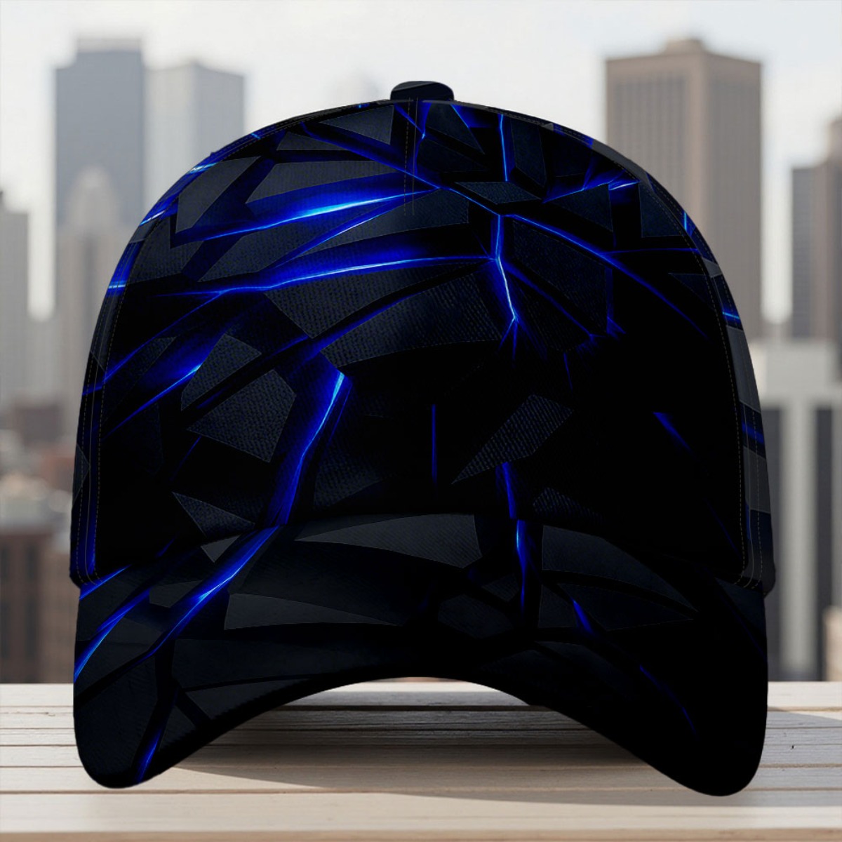 TEMU 1pc Fractured Blue Light Abstract Print Duckbill - Adjustable Quick Closure, Gradient Suitable For Casual Wear, Parties, Sports, Christmas,