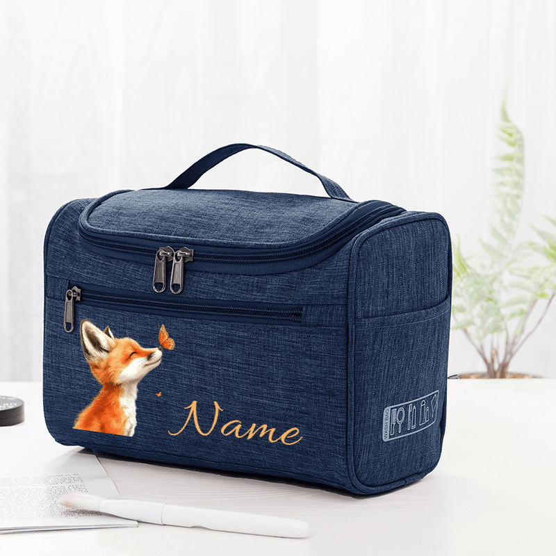 E-shop Personalisierte Kosmetiktasche mit Fuchs- Schmetterlingsmuster individuellen Buchstaben, vier Mesh- großer Öffnung für einfachen Zugriff auf
