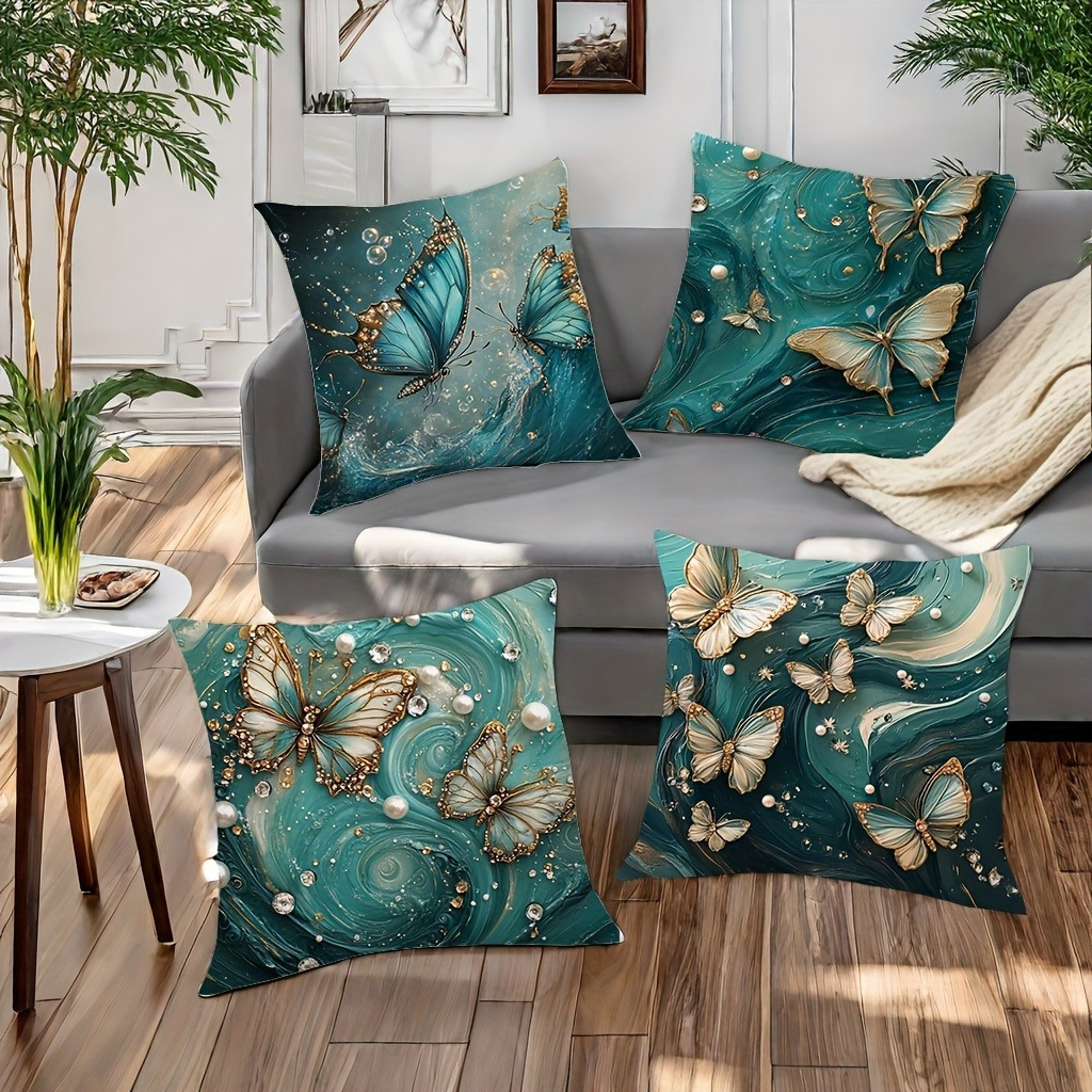 

4pcs, Fashion Style, Geometric Marble Butterfly , -friendly Cushion Cover, 100% Polyester Material Suitable For Room Sofas Of Room Types, 45x45cm, Without Pillow