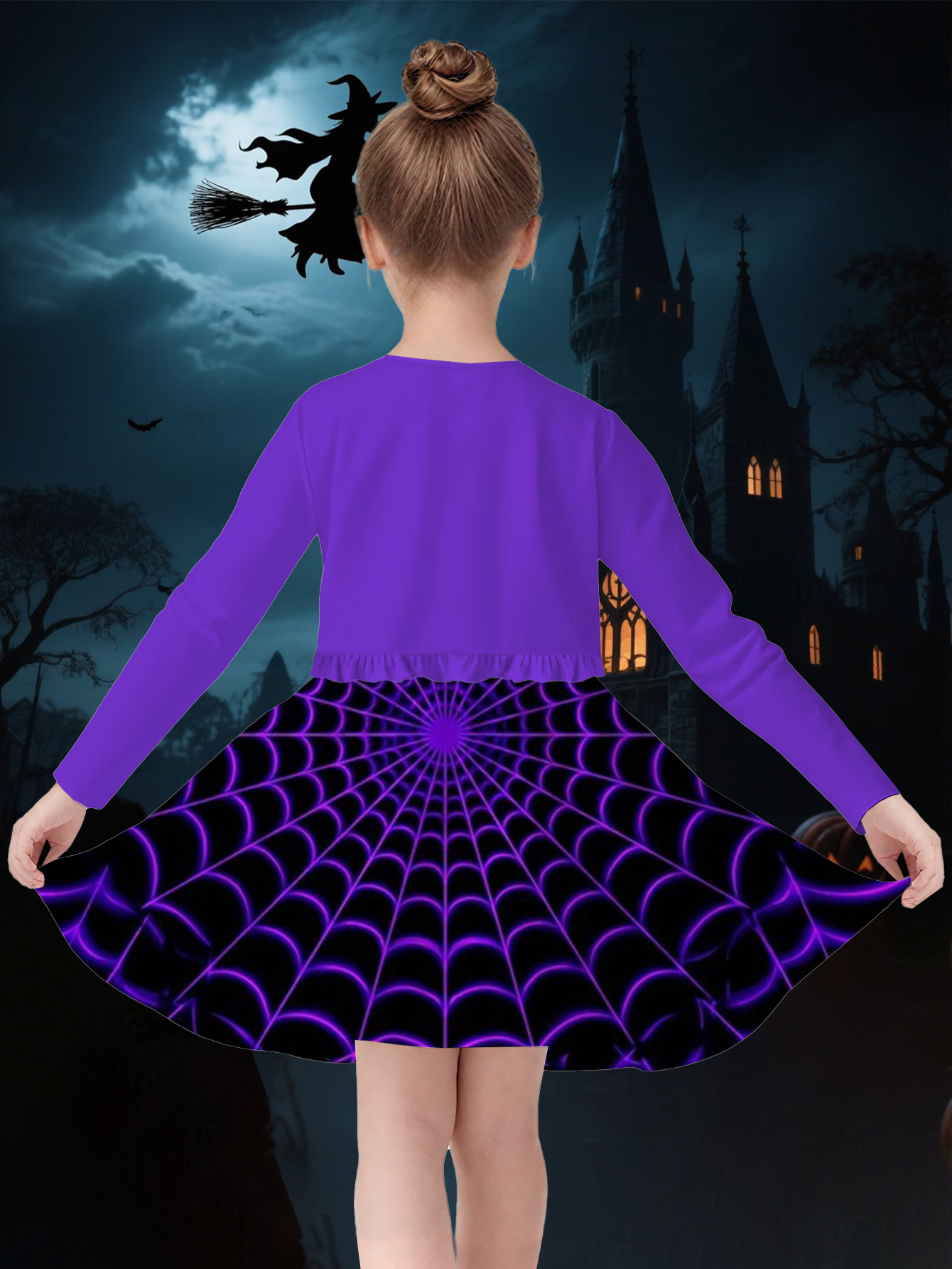 halloween     girls cardigan and bow dress set purple spiderweb pattern stylish comfortable cool and fantasy themed suitable as a halloween   holiday gift birthday gift party outfit and essential