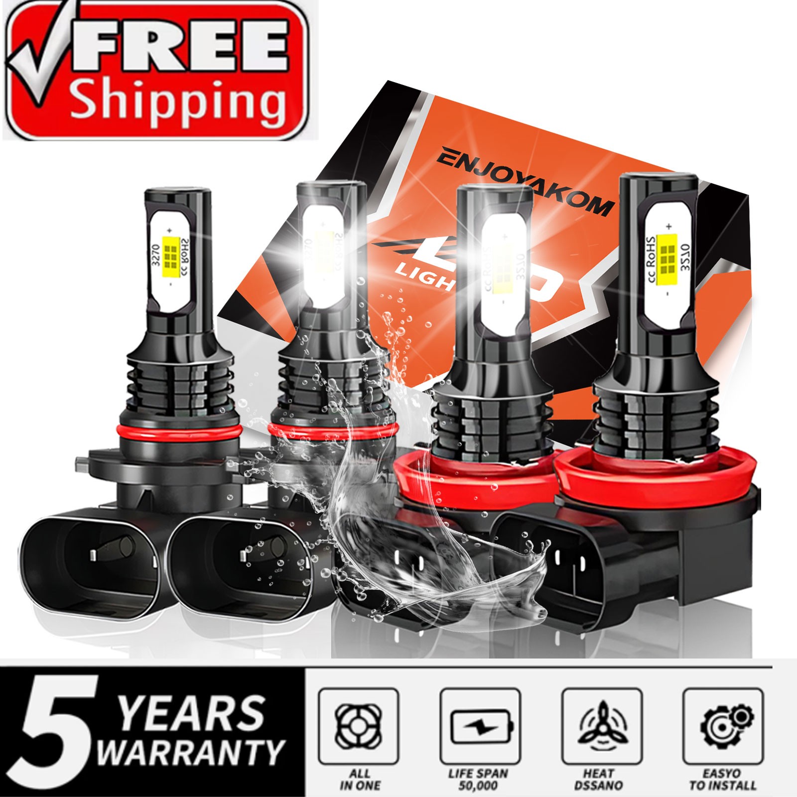 TEMU Kit de 4 ampoules LED H11 9005 pour phares, combinaison feux de route et croisement, super lumineux blanc 6000K