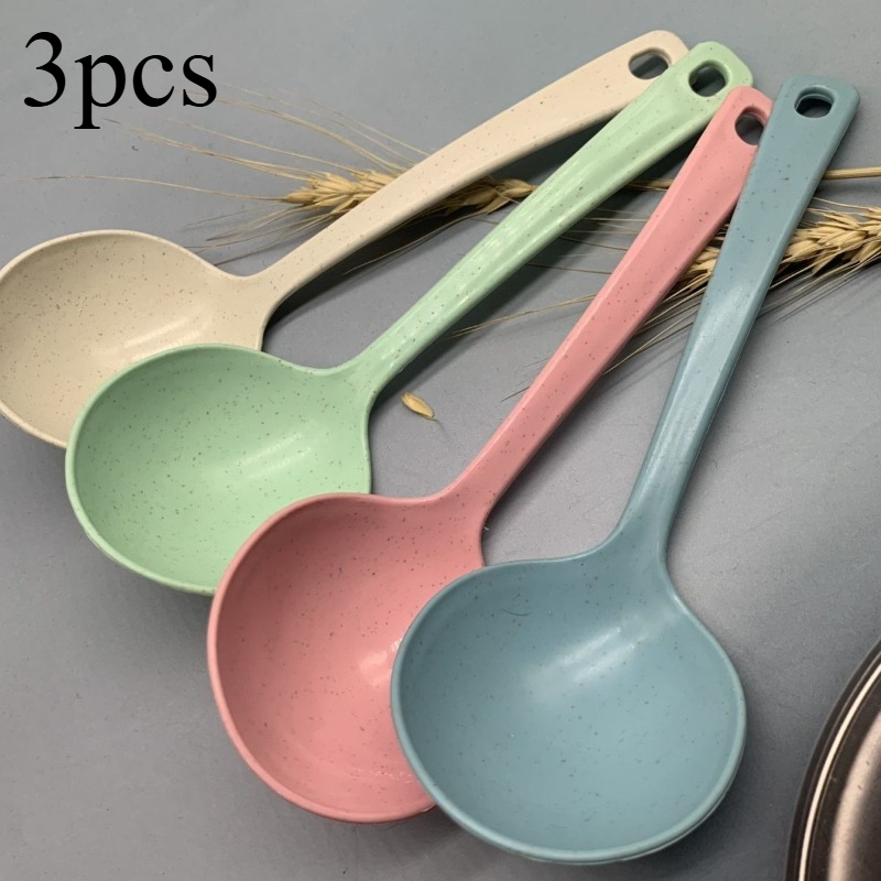 TEMU 3pcs Durable Long-handled Spoons- Multifunctional, Suitable For Home And Restaurant Use, Ideal For Hot Pot, Soups, And Noodles, And A Must-have