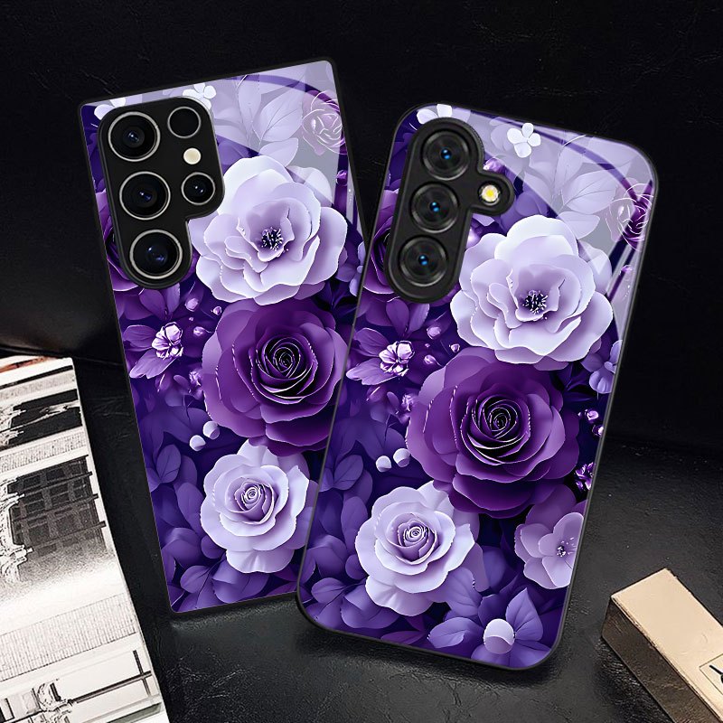 TEMU Phone Case - Purple Rose Floral Print Phone Case For For Galaxy