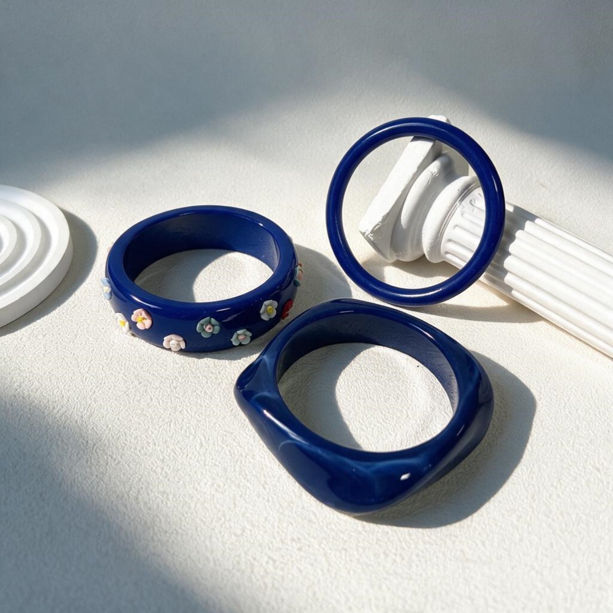 3pcs Blue Series Floral Resin Bracelet Set