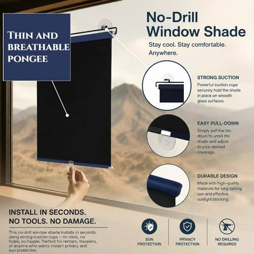 1pc set style suction cup window blinds retractable blackout curtain suitable for glass doors no drill installation automatic roll up privacy shade for office bedroom living room temporary covering