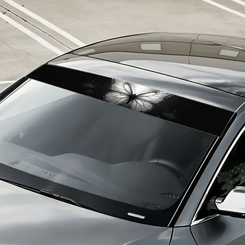 TEMU 1pc Design Car Windshield Sticker, Elegant Monochrome Pattern For A Look, Waterproof And Scratch-resistant, Suitable For All Vehicle Types