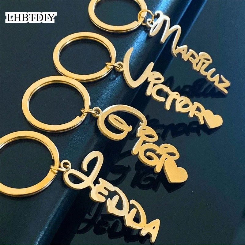(includes Greeting Card) Custom Keychain Without Chain Personalized Name Custom Keychain Men Women Stainless Steel Name Keychain Custom Letter Gift