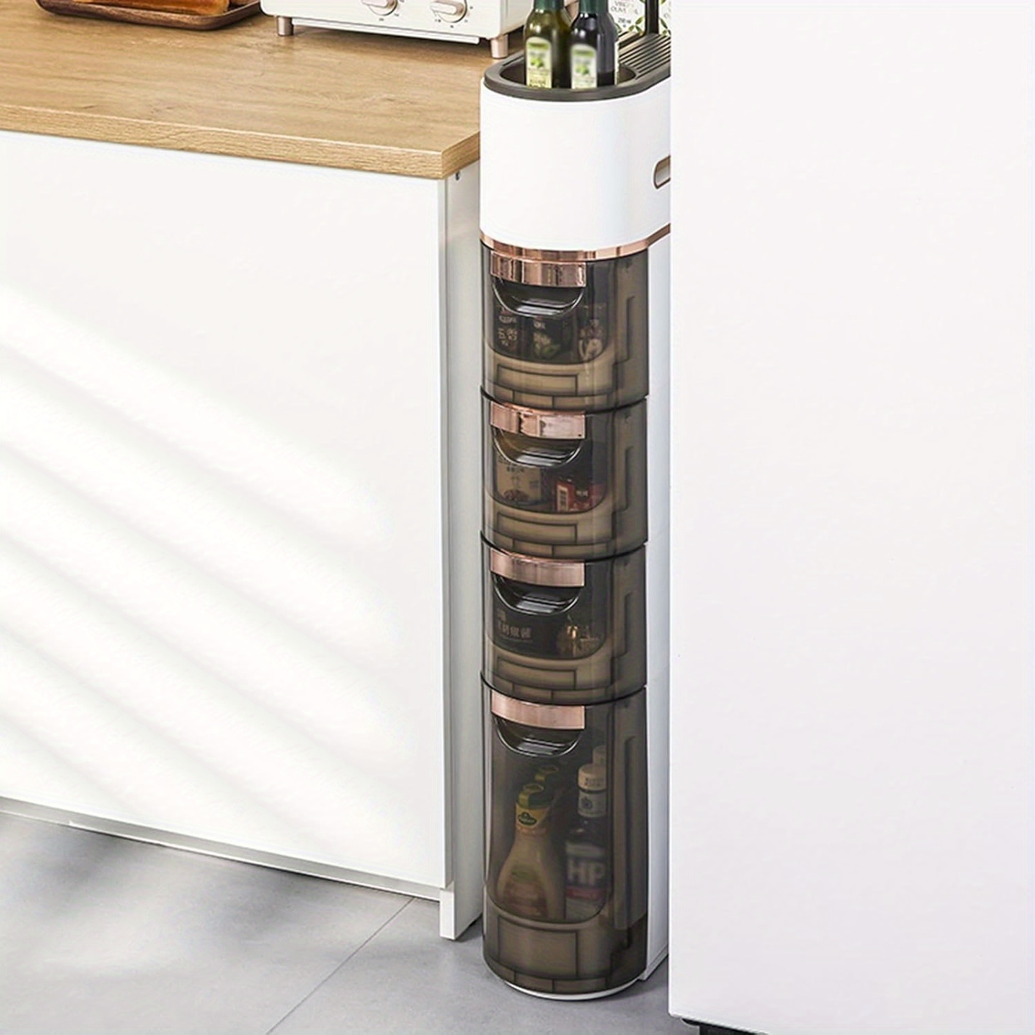 5 Tiers Narrow Bathroom Storage Cabinet With 4 Drawers, Movable Bathroom Floor Storage Cabinet With And Tissue Holder, Slim Cabinet For Small Space, Bathroom, Kitchen, Bedroom