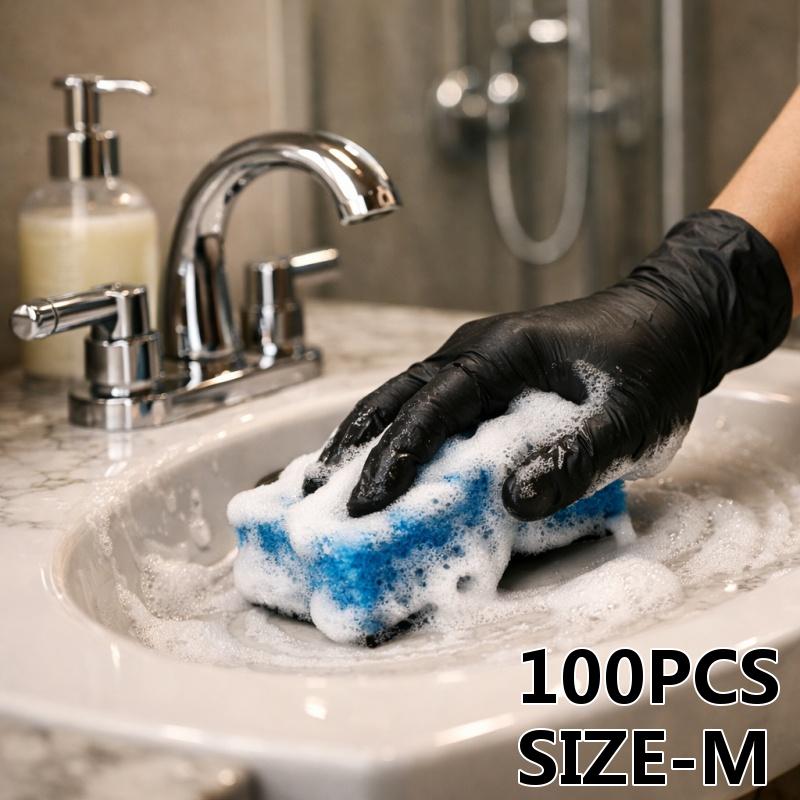TEMU Boîte de 100 gants en nitrile noirs, adaptés pour les , quotidienne des objets, la vaisselle, le nettoyage et l'hygiène . Un article quotidienne