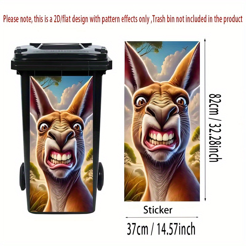 Image of 1pc-2d Flat - Angry Kangaroo Cartoon Style Sticker, Creative Trash Can Decal, Suitable For Outdoor Garbage Bin Decoration, 2d Flat