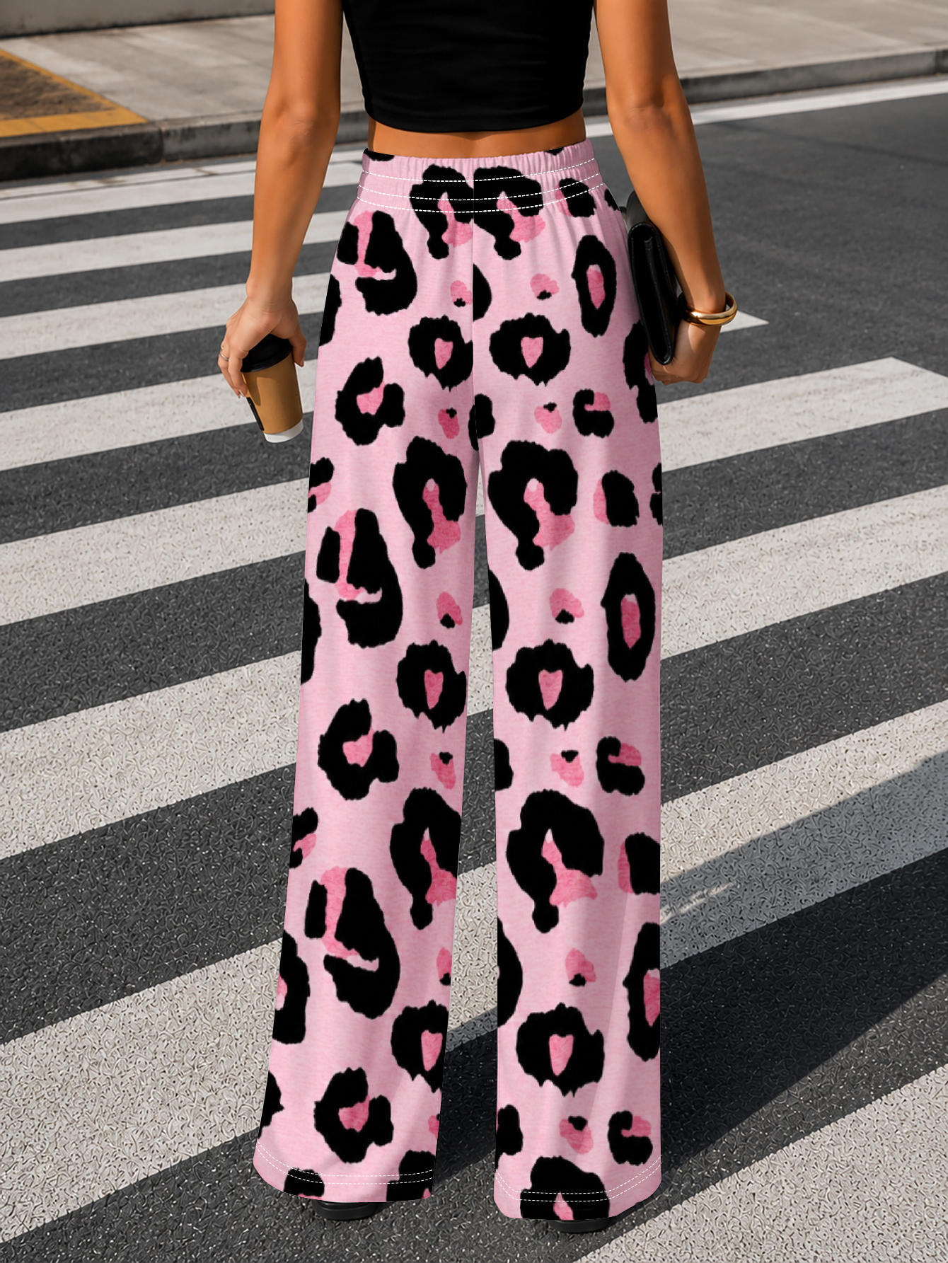 womens wide leg pants pink base with   print loose and breathable     suitable for daily and trendy looks wonderful gift