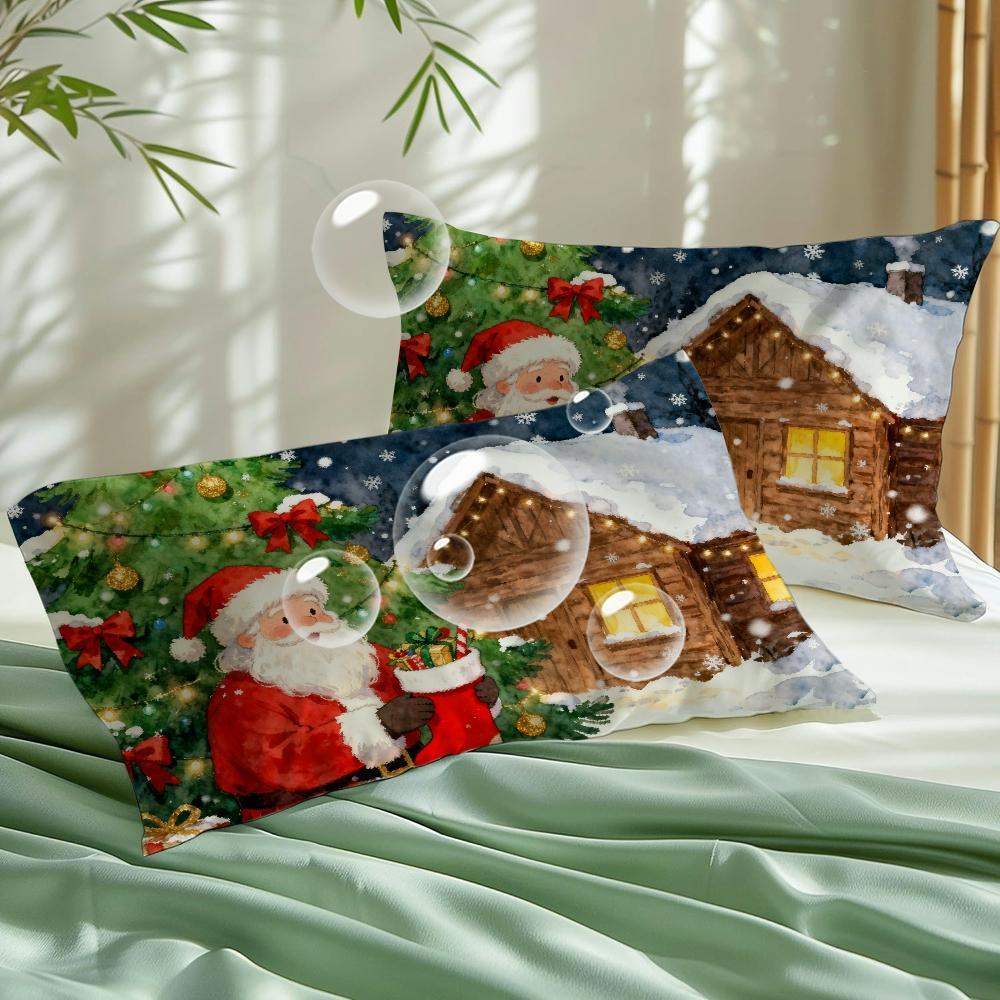 TEMU 2pcs Bed Pillowcases, Soft Double-sided Printed Bed Pillowcases, Gift For Relatives Original Designed Oil Painting Christmas Theme Pattern