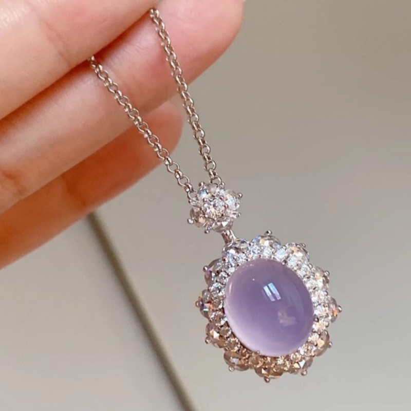 Image of Luxury 4-claw Inlay Purple Necklace Exquisite Shiny Synthetic Zirconia Wedding Necklace For Women Daily Temperament Necklace Jewelry