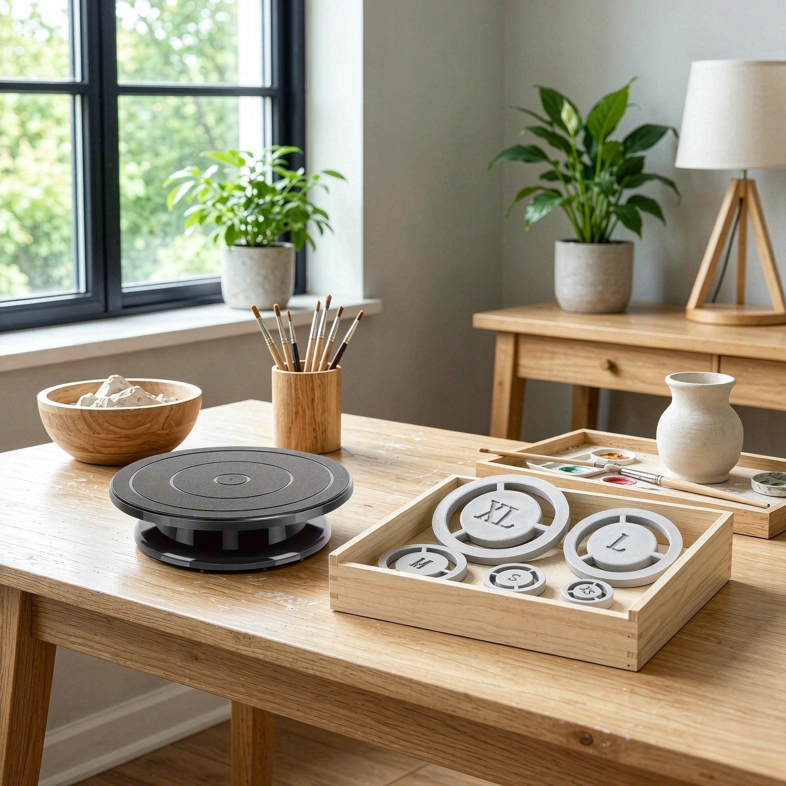 TEMU Kit de 2 outils de poterie, plateau tournant et moules pour , support de travail de sculpture à rotation fluide à 360°, base amovible pour un