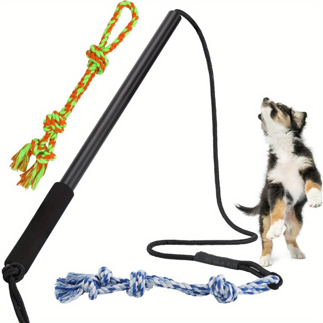 Image of Interactive Pole For Small & Medium Dogs - Adjustable Rope & 2 Chew Toys Suitable For , Games, Teaser Wand Toy For Puppy Exercise, Stick For Fetch, Agility, And Bonding With Your Dog
