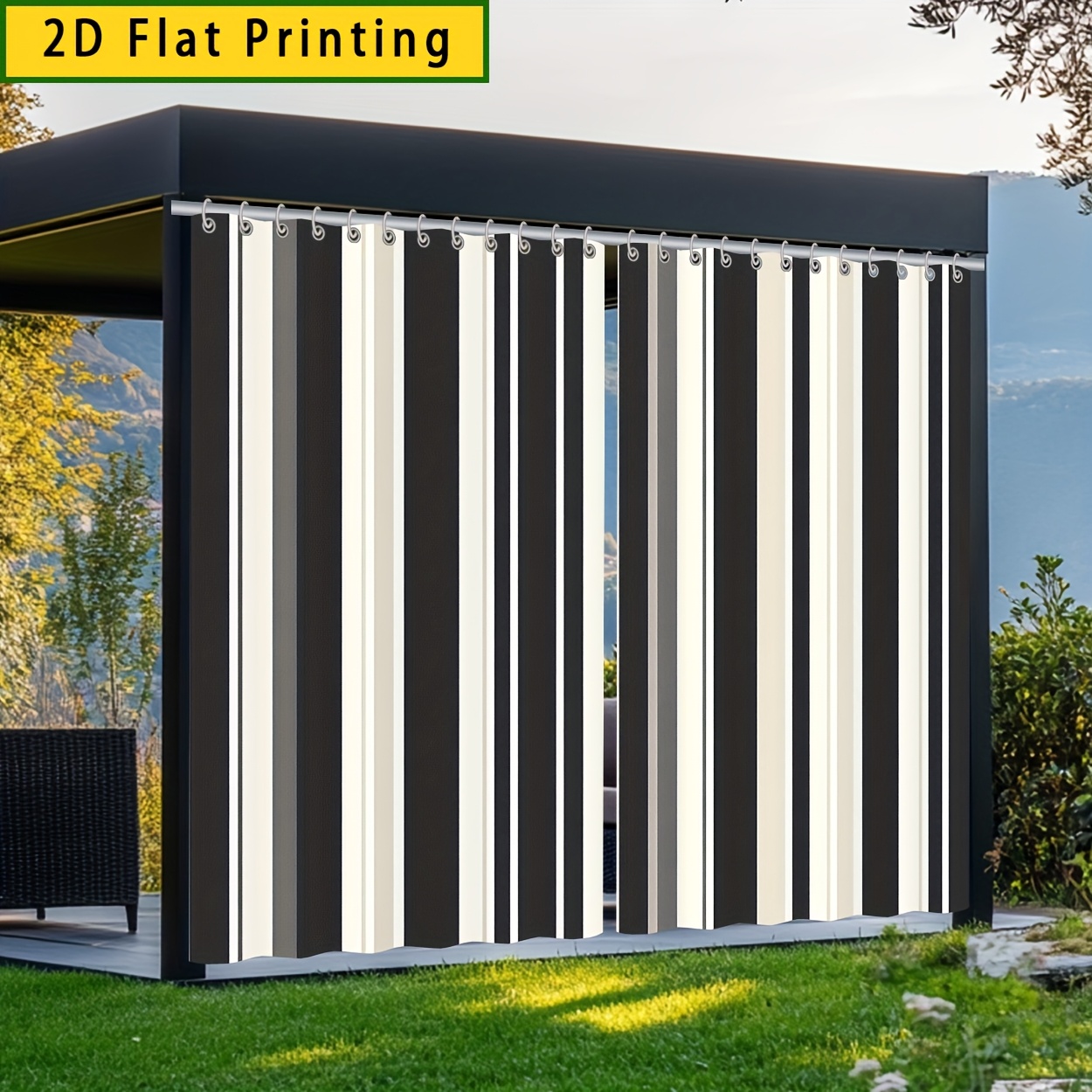 TEMU Cortinas de exterior con impresión 2D, 2 piezas de cortina de exterior con floral y de en estilo de pintura al óleo, parasol para patio, jardín,