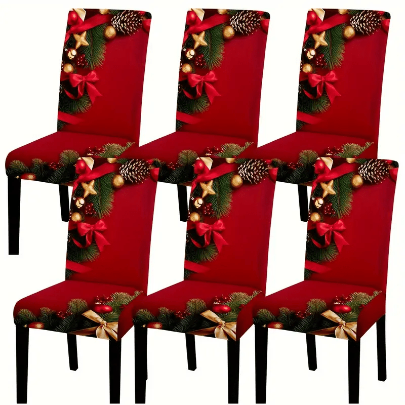 TEMU 4/6pcs Trendy Christmas Chair Cover Set With Bow, Removable And Washable, Fit Seat Protector, Suitable For Christmas Atmosphere In Restaurants,