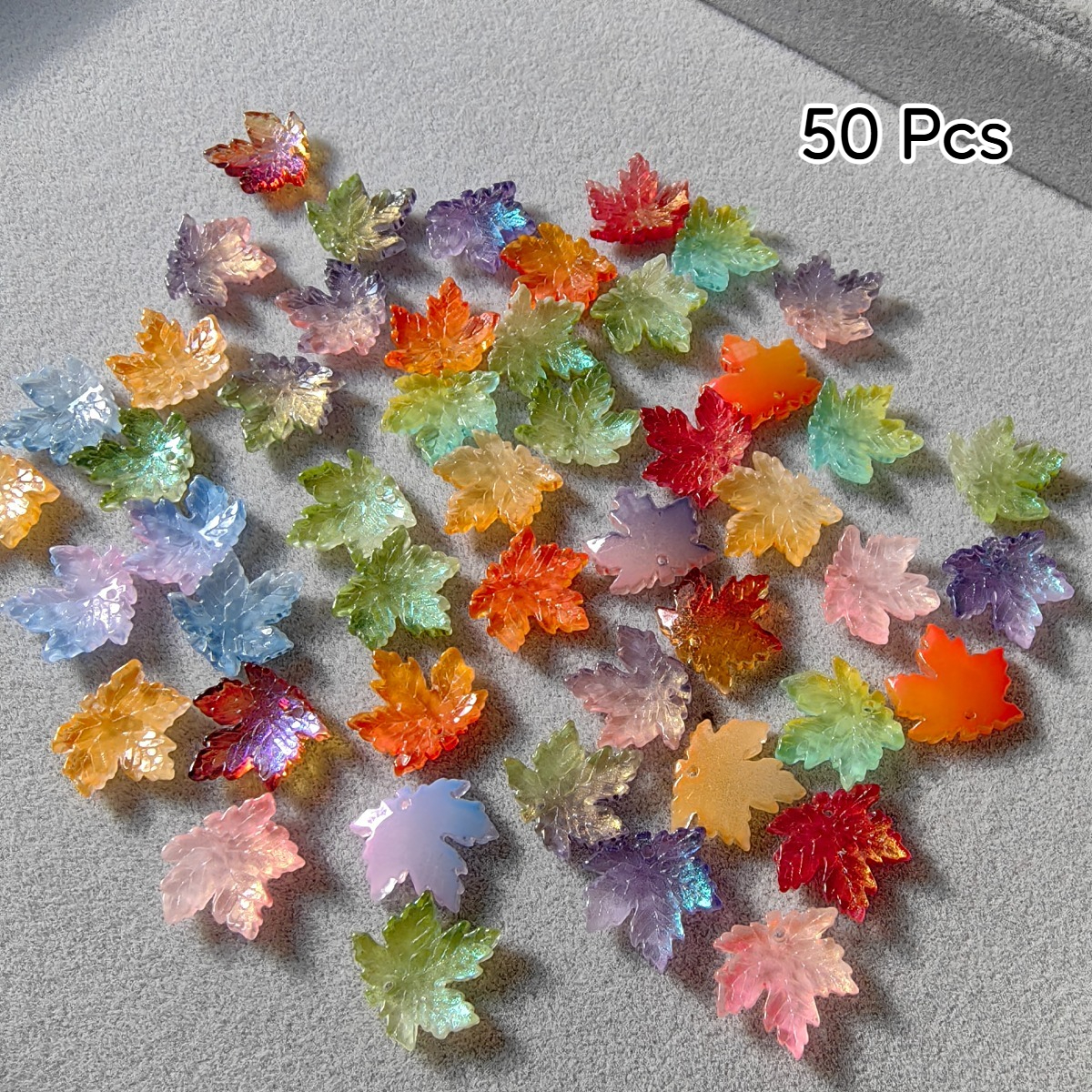 Image of 50pcs 15mm Glass Maple Leaf Pendants, Autumn And Winter Jewelry Additions, Colorful Falling , Suitable For Making Earrings/bracelets/necklaces, New Year Gift