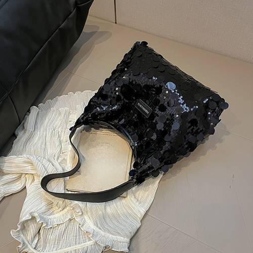 sequin tote bag for women sparkle shoulder hobo bag lightweight handbag with wide strap
